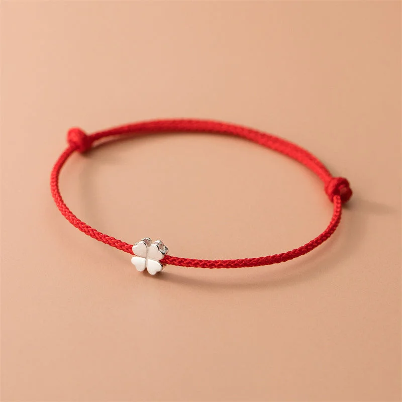 Bracelets for Men with Meaningful Charms-Buddha Stones 925 Sterling Silver Four Leaf Clover Red Rope Bracelet Bracelets for Men with Meaningful Charms-Buddha Stones 925 Sterling Silver Four Leaf Clover Red Rope Bracelet