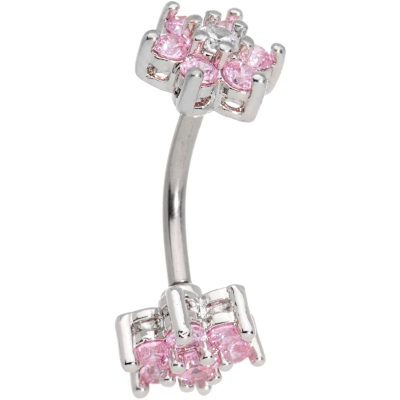 Simple Belly Rings with Elegant Accents -Clear Pink Gem Double Star Reversible Double Mount Belly Ring Simple Belly Rings with Elegant Accents -Clear Pink Gem Double Star Reversible Double Mount Belly Ring