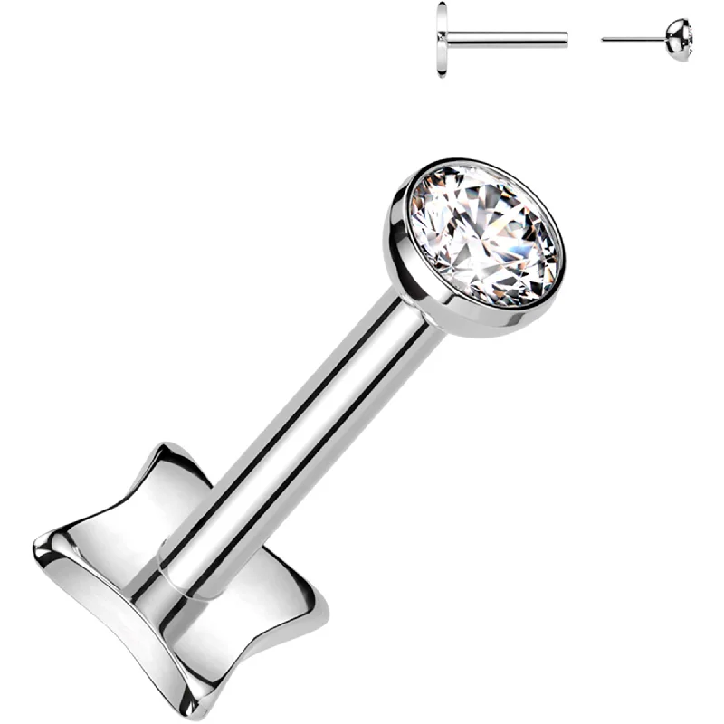 Designer Lip Rings with Sleek Finishes18 Gauge 1/4 3mm CZ Gem Medical Grade Titanium Reversible Flat Back Earring Designer Lip Rings with Sleek Finishes18 Gauge 1/4 3mm CZ Gem Medical Grade Titanium Reversible Flat Back Earring