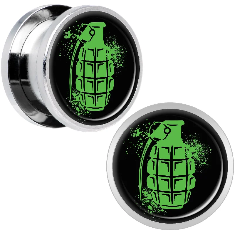 Women's Earrings – Elegant Designs for Every Personality--Green Grenade Steel Screw Fit Plug Set 9/16 Women's Earrings – Elegant Designs for Every Personality--Green Grenade Steel Screw Fit Plug Set 9/16