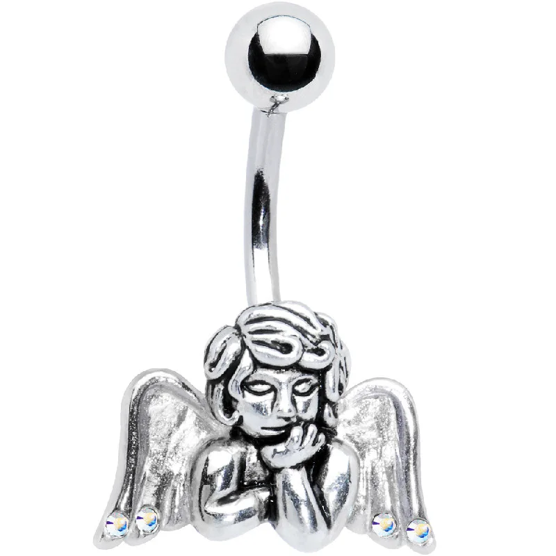 Belly Rings with Colorful Gemstones for Extra Shine -Silver Aurora Winged Angel Belly Ring Created with Crystals Belly Rings with Colorful Gemstones for Extra Shine -Silver Aurora Winged Angel Belly Ring Created with Crystals