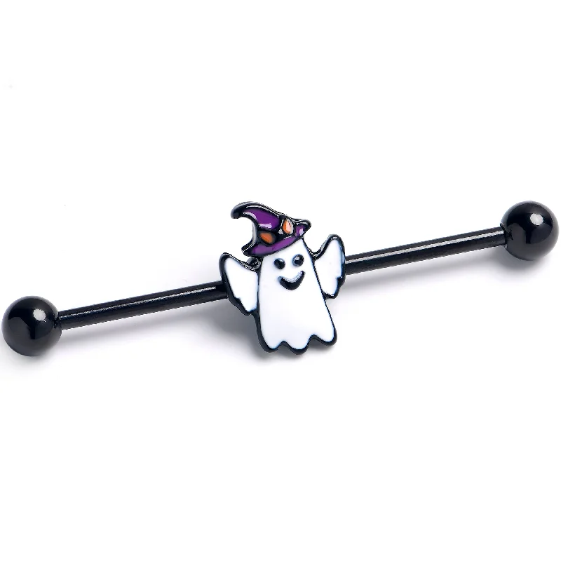 Women's Earrings – Elegant Designs for Every Personality--14 Gauge Black Witch Hat Ghost Industrial Barbell 38mm