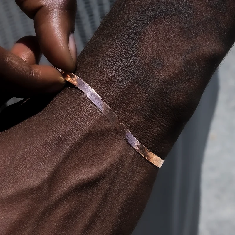 Unique Men's Stretch Bracelets-Herringbone Bracelet in Rose Gold- 4mm