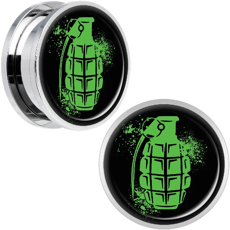 Women's Earrings – Elegant Designs for Every Personality--Green Grenade Steel Screw Fit Plug Set 20mm Women's Earrings – Elegant Designs for Every Personality--Green Grenade Steel Screw Fit Plug Set 20mm