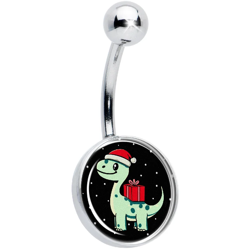 Comfortable Belly Rings for Fashion Forward -Christmas Holiday Dinosaur Belly Ring