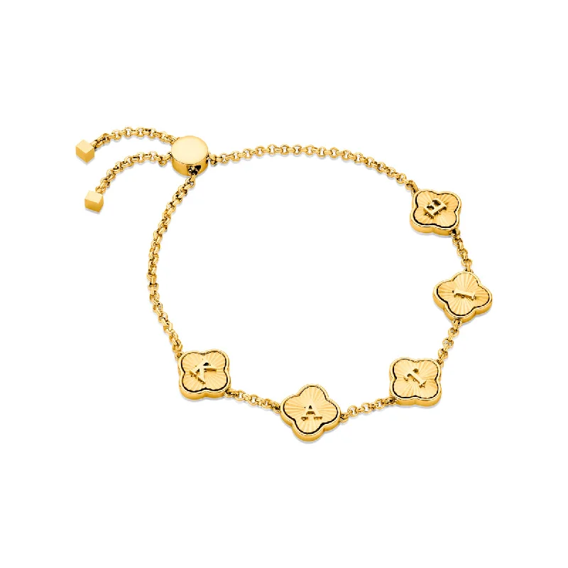 Antique Bangles for Women-Textured Clover Custom Name Bracelet (Gold)