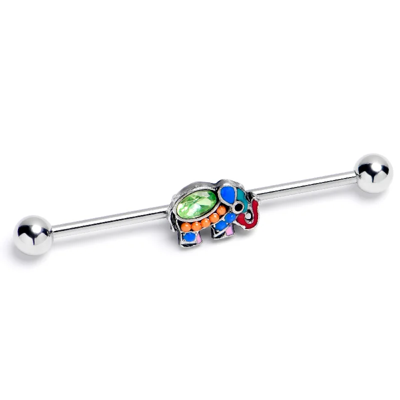 Women's Earrings – Elegant Designs for Every Personality--14 Gauge Green Gem Colorful Elephant Industrial Barbell 38mm Women's Earrings – Elegant Designs for Every Personality--14 Gauge Green Gem Colorful Elephant Industrial Barbell 38mm