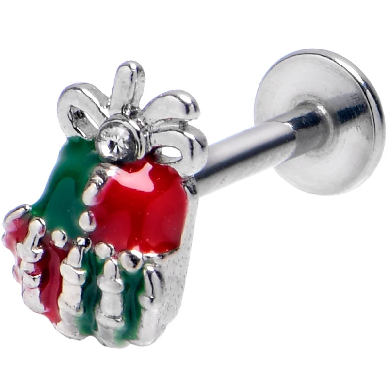 Sparkling Lip Rings with Precious Stones16 Gauge 5/16 Clear Gem Skeleton Hand Present Labret Monroe Tragus