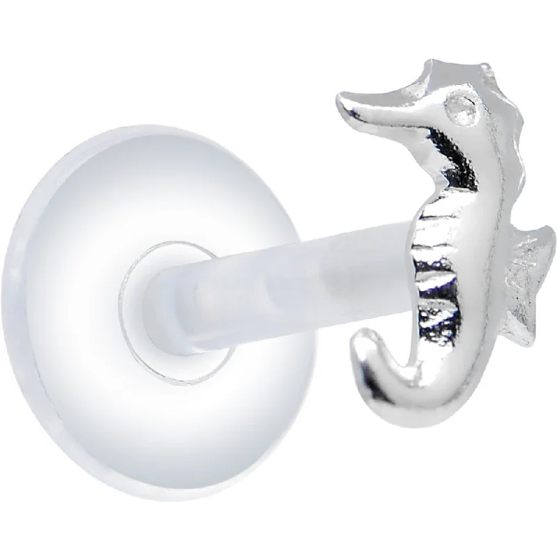 Women's Earrings – Elegant Designs for Every Personality--925 Sterling Silver Clear Tropical Seahorse Push-In Labret Monroe
