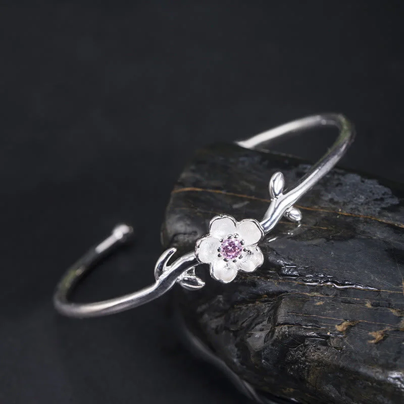 Women’s Minimalist Bangles-Buddha Stones 925 Sterling Silver Cherry Blossom Luck Bracelet Bangle Women’s Minimalist Bangles-Buddha Stones 925 Sterling Silver Cherry Blossom Luck Bracelet Bangle
