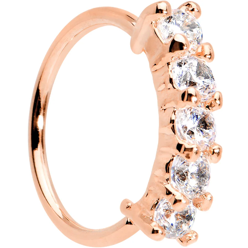 Bold Nose Rings for Confident Fashion -20 Gauge 5/16 Clear CZ Rose Gold IP Quintet Seamless Circular Ring Bold Nose Rings for Confident Fashion -20 Gauge 5/16 Clear CZ Rose Gold IP Quintet Seamless Circular Ring