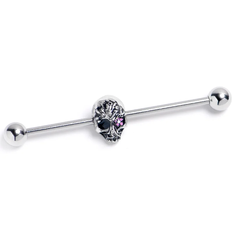Women's Earrings – Elegant Designs for Every Personality--14 Gauge Clear Gem Stylish Skull Halloween Industrial Barbell 38mm