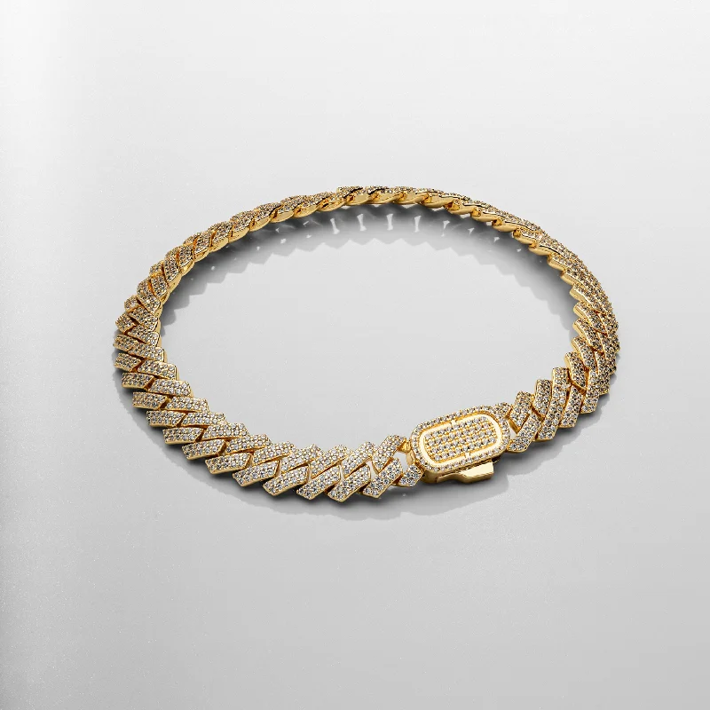 Fashionable Men's Bracelets with Simple Straps-Prong Link Iced Cuban Bracelet (Gold) 8mm