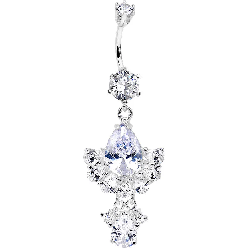 Sparkling Belly Rings with Gemstone Detailing -925 Sterling Silver Clear Spectacular Teardrop Dangle Belly Ring Sparkling Belly Rings with Gemstone Detailing -925 Sterling Silver Clear Spectacular Teardrop Dangle Belly Ring