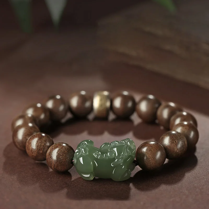 Durable Bracelets for Men-Buddha Stones 925 Sterling Silver Brunei Agarwood PiXiu Jade Peace Strength Bracelet Durable Bracelets for Men-Buddha Stones 925 Sterling Silver Brunei Agarwood PiXiu Jade Peace Strength Bracelet