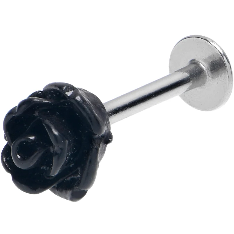 Beautiful Silver Lip Rings16 Gauge 3/8 Open Bloom Rose Black Labret Monroe Tragus