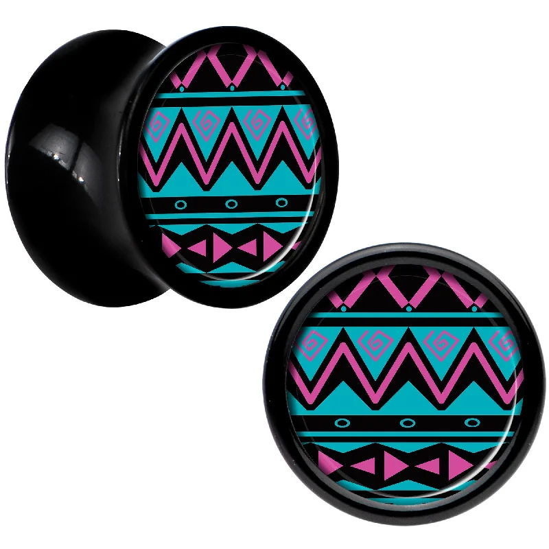 Women's Earrings – Elegant Designs for Every Personality--Black Acrylic Pink Teal Tribal Print Saddle Plug Set 0 Gauge Women's Earrings – Elegant Designs for Every Personality--Black Acrylic Pink Teal Tribal Print Saddle Plug Set 0 Gauge