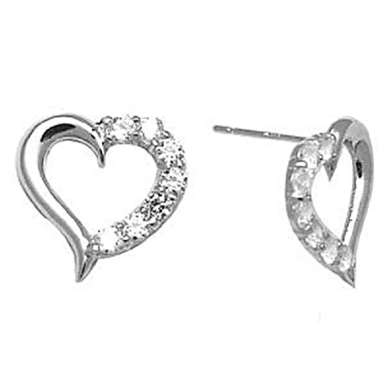 Women's Earrings – Elegant Designs for Every Personality--14kt White Gold CZ Hollow Heart Stud Earrings 12mm