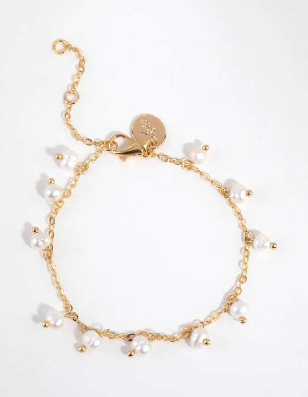 Stylish Gold and Silver Bangles for Women-Gold Plated Freshwater Pearl Droplet Charm Bracelet Stylish Gold and Silver Bangles for Women-Gold Plated Freshwater Pearl Droplet Charm Bracelet