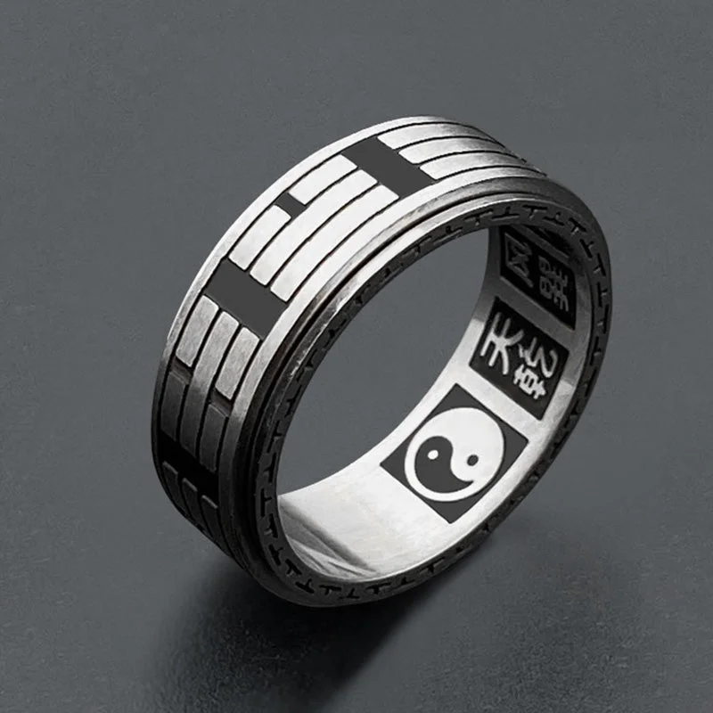Chic Women's Rings for Fashion-Forward Looks-Buddha Stones Bagua Yin Yang Titanium Steel Balance Rotatable Ring Chic Women's Rings for Fashion-Forward Looks-Buddha Stones Bagua Yin Yang Titanium Steel Balance Rotatable Ring