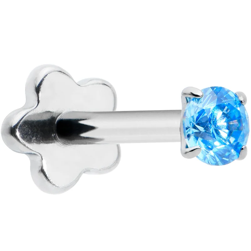 Women's Earrings – Elegant Designs for Every Personality--18 Gauge 5/16 Blue CZ Gem G23 Titanium Threadless Flower Labret Tragus