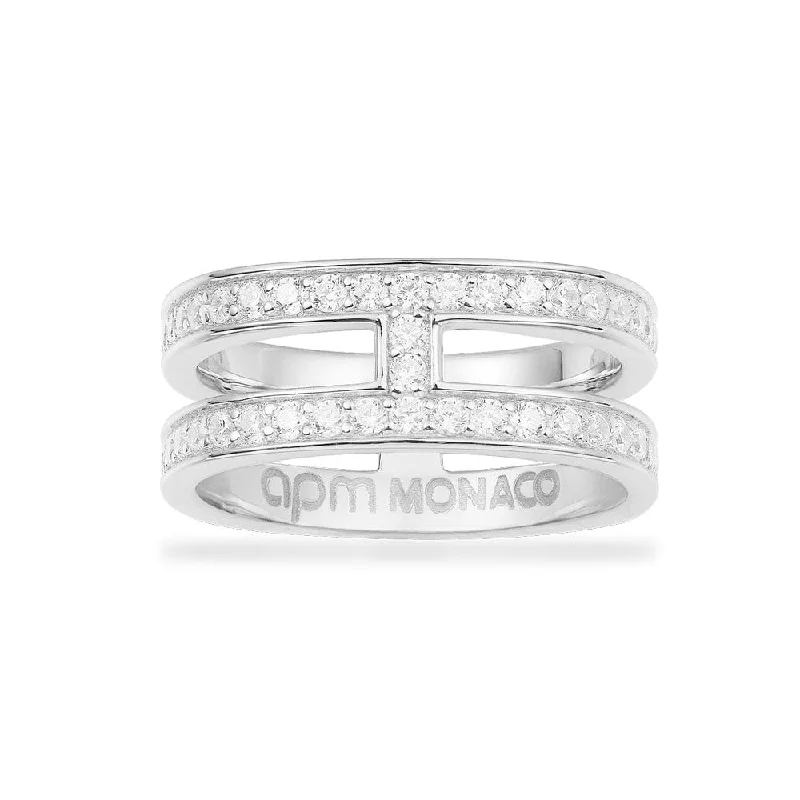 Chic Women's Rings for Fashion-Forward Looks-Double Line Pavé Ring