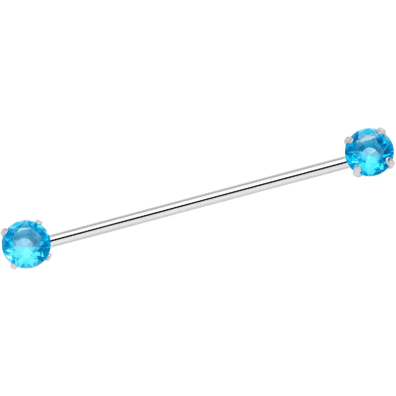 Women's Earrings – Elegant Designs for Every Personality--14 Gauge Aqua CZ Gem Threadless Industrial Barbell 38mm Women's Earrings – Elegant Designs for Every Personality--14 Gauge Aqua CZ Gem Threadless Industrial Barbell 38mm