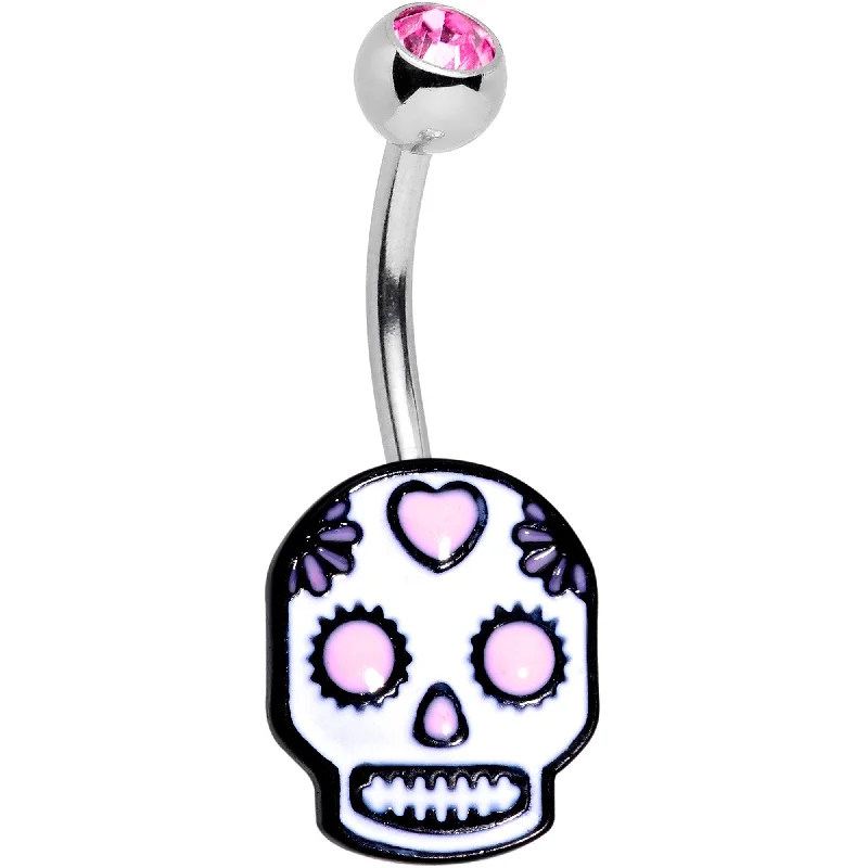 Belly Rings for Everyday Wear -Pink Gem I Heart Sugar Skulls Belly Ring