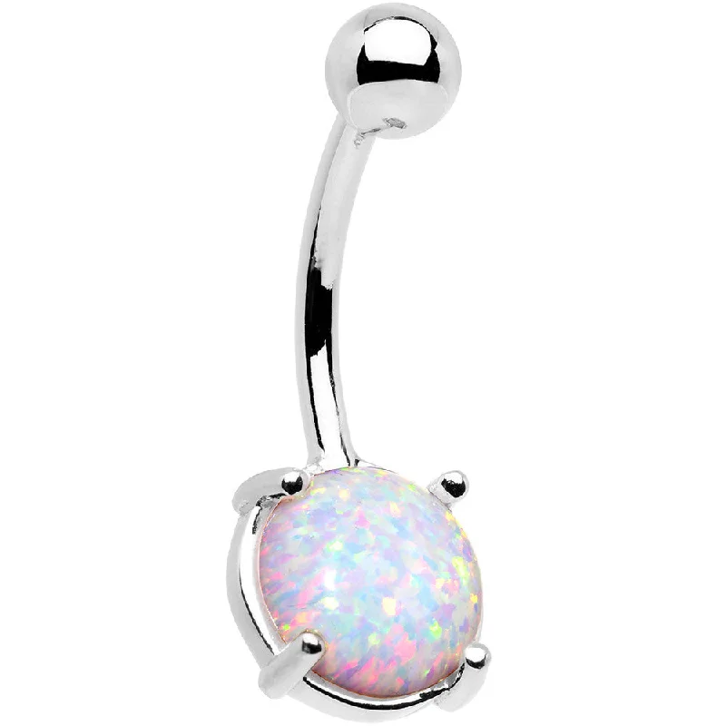 Unique Belly Rings with Glittering Stones -Solid 14kt White Gold 8mm Synthetic Opal Belly Ring Unique Belly Rings with Glittering Stones -Solid 14kt White Gold 8mm Synthetic Opal Belly Ring