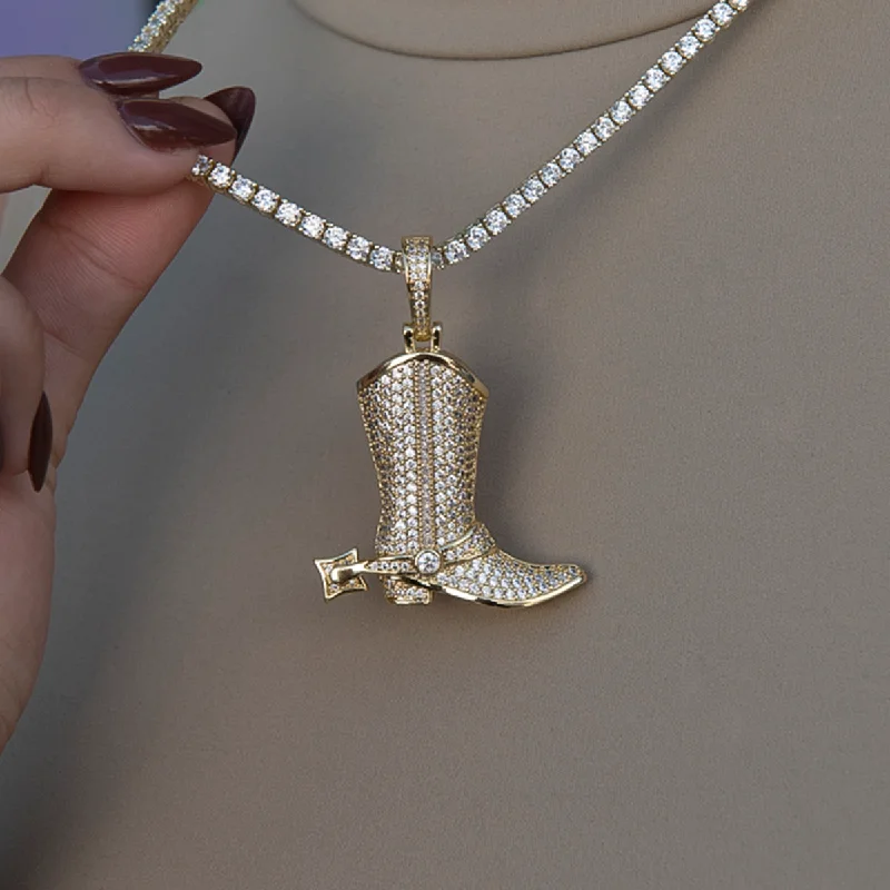 Shop Classic Women's  Necklaces & Pendants with a Modern Twist-Iced Boot Pendant in Yellow Gold
