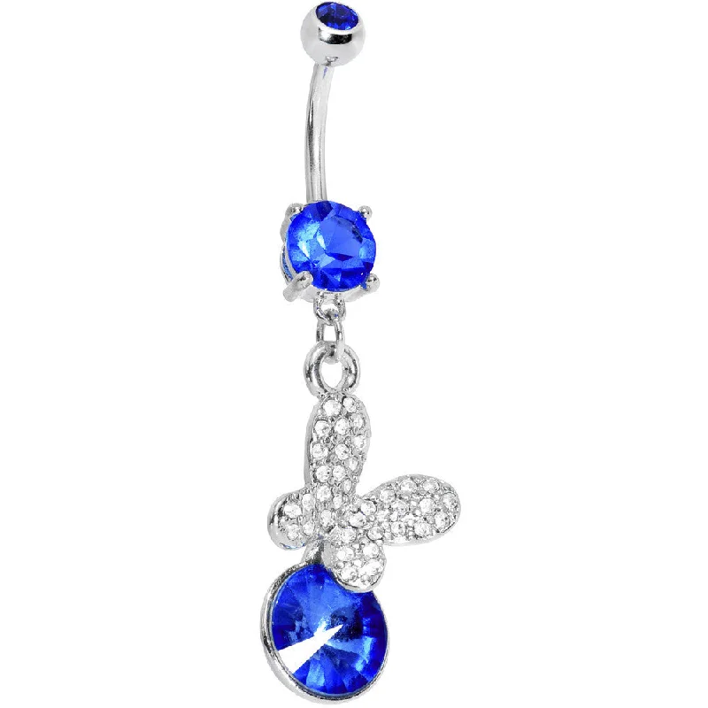 Belly Rings with Gemstone Detailing for Bold Style -Blue Gem Crystalline Butterfly Dangle Belly Ring Belly Rings with Gemstone Detailing for Bold Style -Blue Gem Crystalline Butterfly Dangle Belly Ring