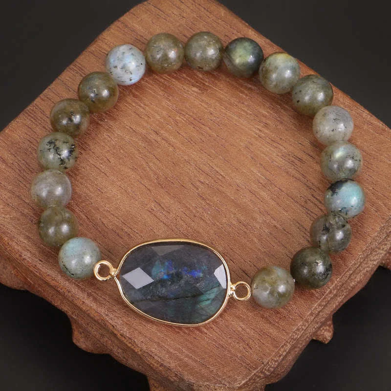 Lightweight Bangles for Women-Buddha Stones Natural Labradorite Moonstone Support Healing Beaded Bracelet