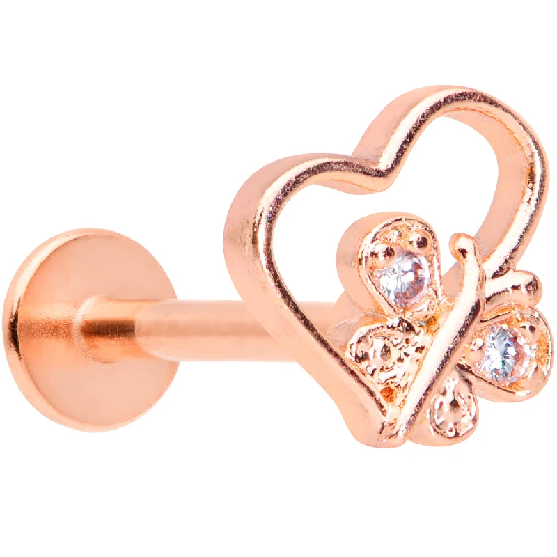 Lip Rings with Unique Design Features16 Gauge 5/16 Clear CZ Gem Rose Gold Tone Heart Butterfly Labret