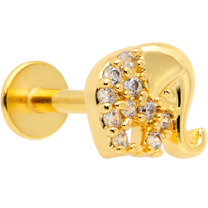 Lip Rings for Edgy Fashionistas16 Gauge 5/16 Clear CZ Gem Gold Tone Elephant Labret Monroe Tragus Lip Rings for Edgy Fashionistas16 Gauge 5/16 Clear CZ Gem Gold Tone Elephant Labret Monroe Tragus