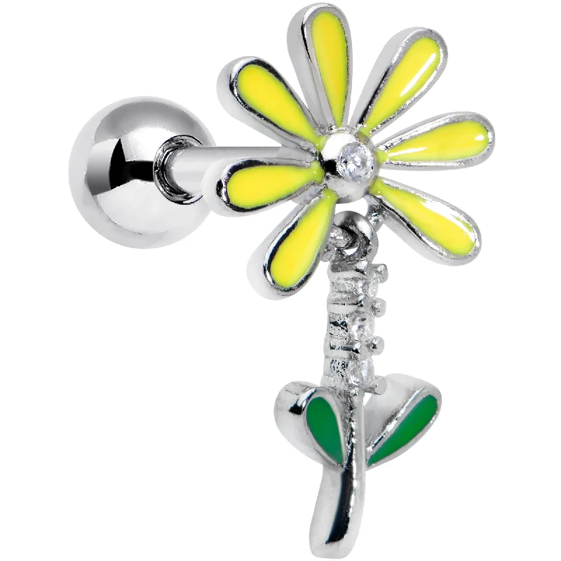 Women's Earrings – Elegant Designs for Every Personality--16 Gauge 1/4 Clear CZ Gem Whimsy Daisy Flower Dangle Cartilage Tragus