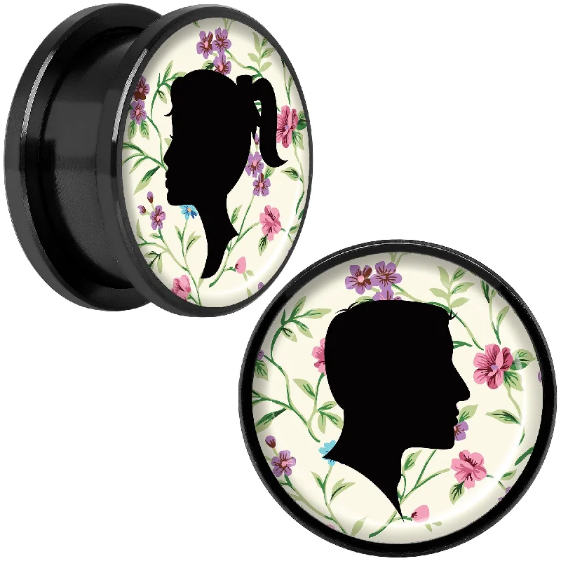 Women's Earrings – Elegant Designs for Every Personality--Man Woman Floral Silhouette Black Anodized Screw Fit Plug Set 18mm Women's Earrings – Elegant Designs for Every Personality--Man Woman Floral Silhouette Black Anodized Screw Fit Plug Set 18mm