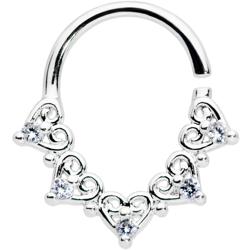 Women's Earrings – Elegant Designs for Every Personality--18 Gauge 5/16 Clear CZ Gem Heart Filigree Cartilage Closure Ring
