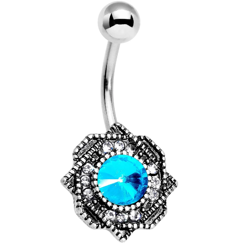 Belly Rings for Creative Fashionistas -Clear Aqua Gem Sophisticated Star Belly Ring