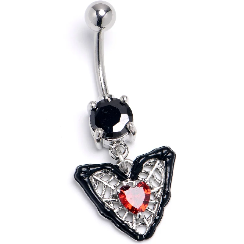 Comfortable Belly Rings for Daily Wear -Black Red CZ Gem Captured Heart Dangle Belly Ring Comfortable Belly Rings for Daily Wear -Black Red CZ Gem Captured Heart Dangle Belly Ring