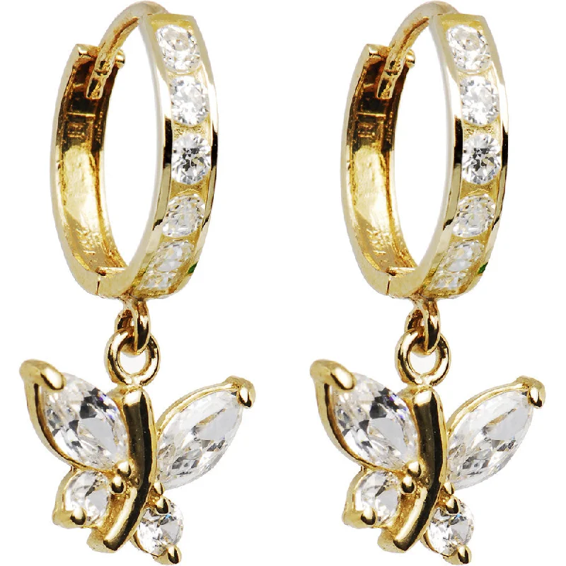 Women's Earrings – Elegant Designs for Every Personality--14kt Yellow Gold Clear CZ Butterfly Huggy Earrings