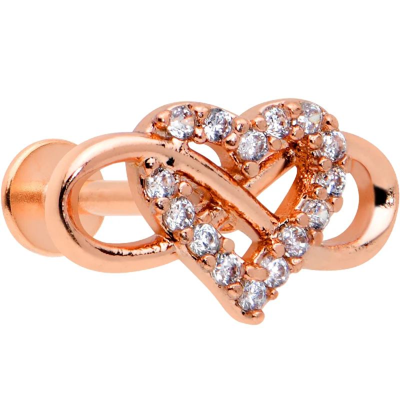 Designer Lip Rings for Trendy Looks16 Gauge 5/16 Clear CZ Gem Rose Gold Hue Infinity Heart Labret Tragus