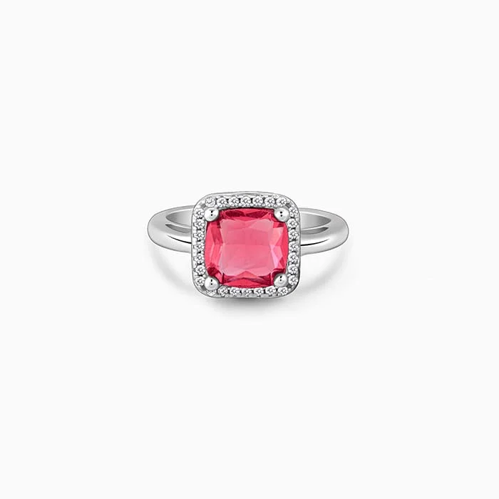 Chic Women's Rings for Fashion-Forward Looks-Silver Pink Square Ring