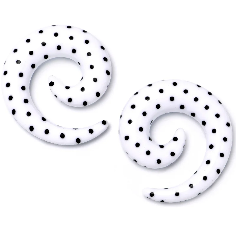 Women's Earrings – Elegant Designs for Every Personality--0 Gauge White Acrylic Polka Dots Black Spiral Taper Set