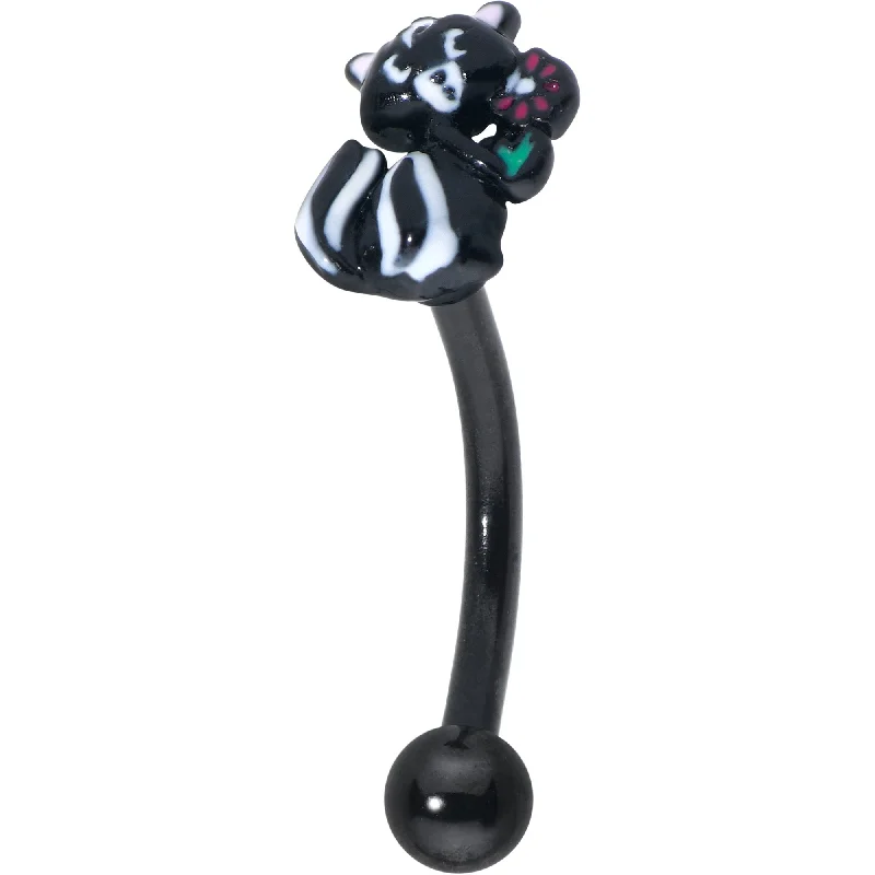 Women's Earrings – Elegant Designs for Every Personality--16 Gauge 5/16 Black Funky Skunk Curved Eyebrow Ring