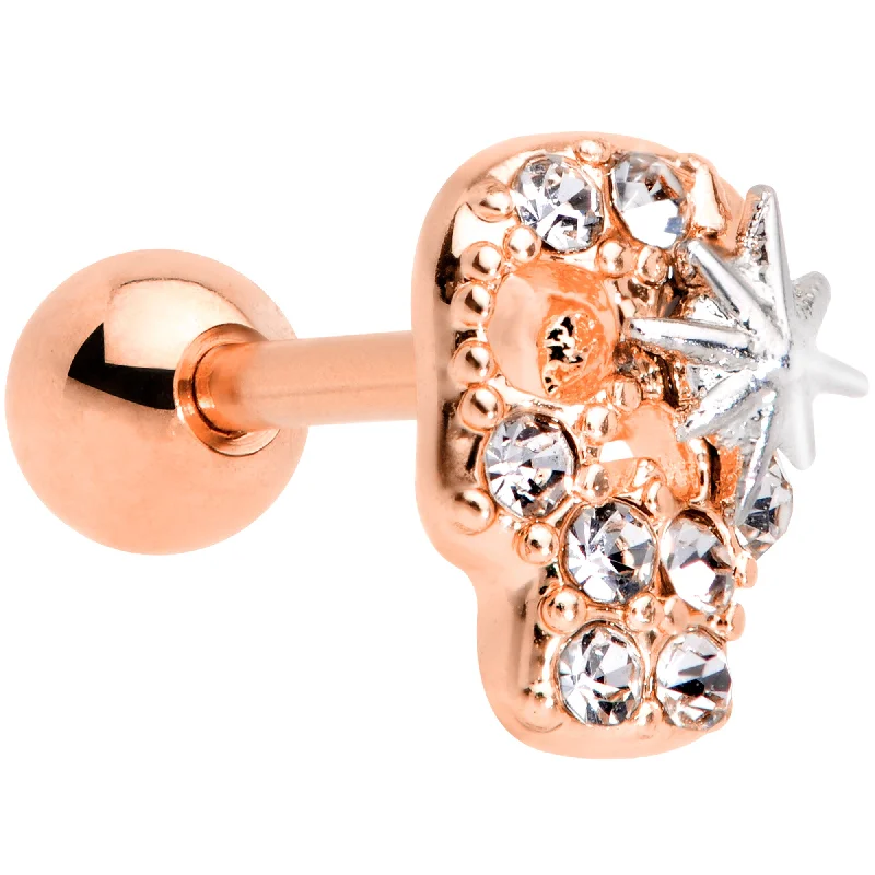 Women's Earrings – Elegant Designs for Every Personality--16 Gauge 1/4 Clear Gem Rose Gold Tone Star Skull Cartilage Tragus