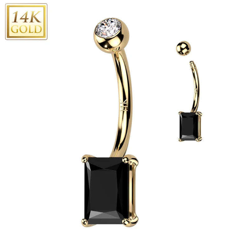 Trendy Belly Rings for Unique Fashion -14kt Soid Yellow Gold 6mm Black Princess Cubic Zirconia Belly Ring Trendy Belly Rings for Unique Fashion -14kt Soid Yellow Gold 6mm Black Princess Cubic Zirconia Belly Ring