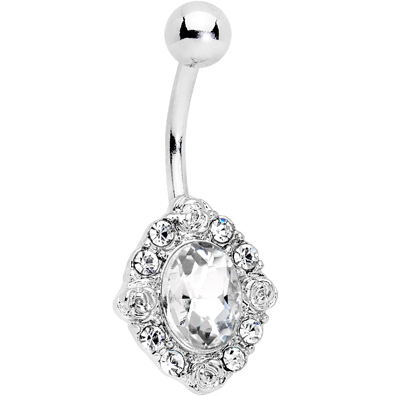 Unique Belly Rings for Bold Fashion -Clear Gem Long Look in the Mirror Belly Ring