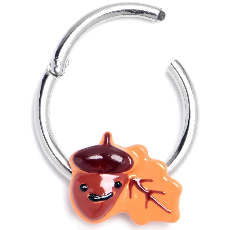 Eye-Catching Nose Rings for Bold Looks -16 Gauge 3/8 Acorn Oak Leaf Autumn Hinged Segment Ring Eye-Catching Nose Rings for Bold Looks -16 Gauge 3/8 Acorn Oak Leaf Autumn Hinged Segment Ring