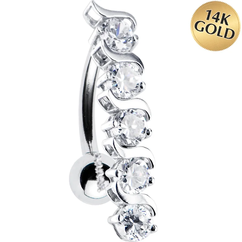 Beautiful Belly Rings with Dazzling Shine -16 Gauge Solid 14KT White Gold TOP DROP Cubic Zirconia DELIGHT Belly Ring Beautiful Belly Rings with Dazzling Shine -16 Gauge Solid 14KT White Gold TOP DROP Cubic Zirconia DELIGHT Belly Ring