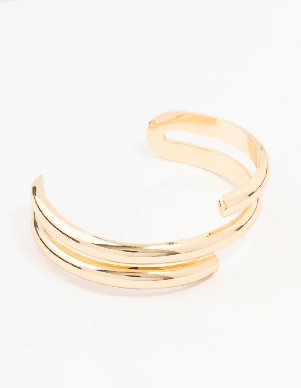 Chic Gemstone Bangles for Women-Gold Metal Wrap Cuff Bracelet